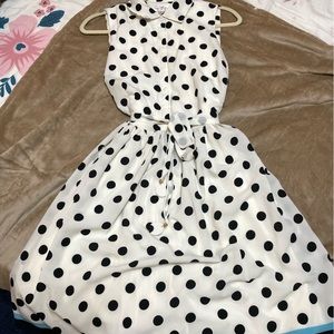 Sleeveless white with black dot dress